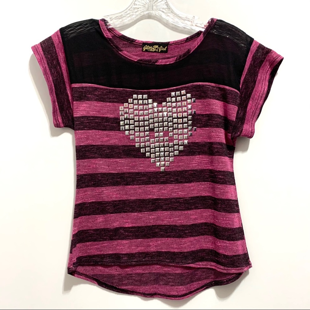 Glitter Girl Purple Striped Top with Heart